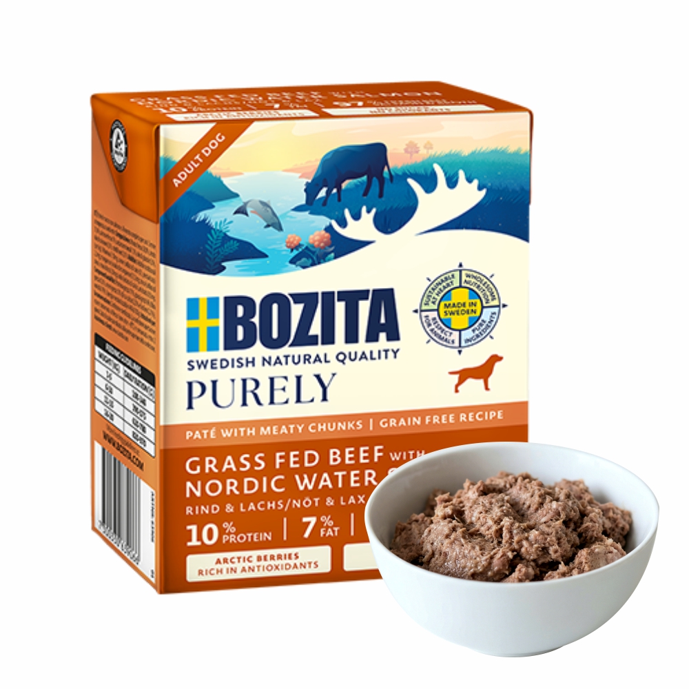 Bozita Purely Pate Duoprotein Wołowina Łosoś 370g karma mokra dla psa